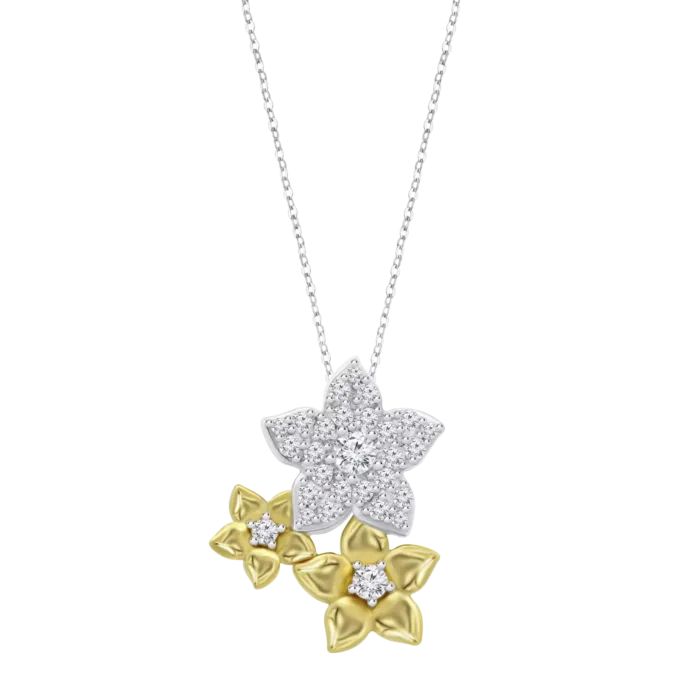 Collar Lotus Silver LP3836-1/2 de Plata Bicolor con Colgante Floral y Circonitas