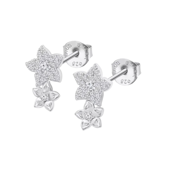 Pendientes de Botón Lotus Silver LP3836-4/1 en Plata 925 con Doble Flor y Circonitas