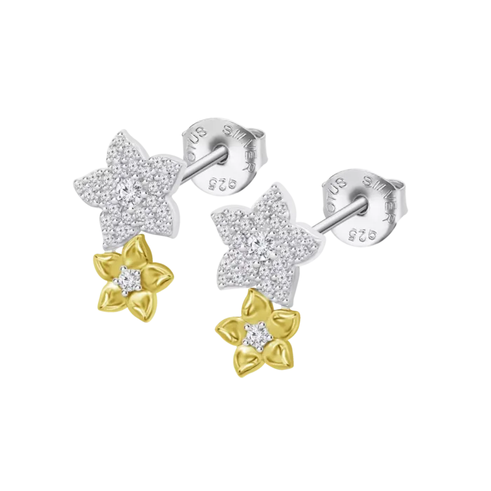 Pendientes de Botón Lotus Silver LP3836-4/2 de Plata Bicolor con Flores y Circonitas