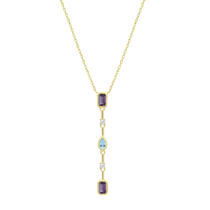 Collar Lotus Silver LP3882-1/2 de Plata Dorada con Circonitas Moradas y Azules