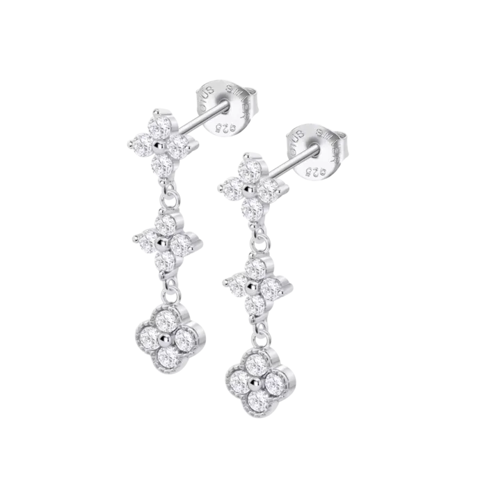 Pendientes Lotus Silver LP3889-4/1 para Mujer - Pendientes Largos de Plata 925 con Triple Flor de Circonitas