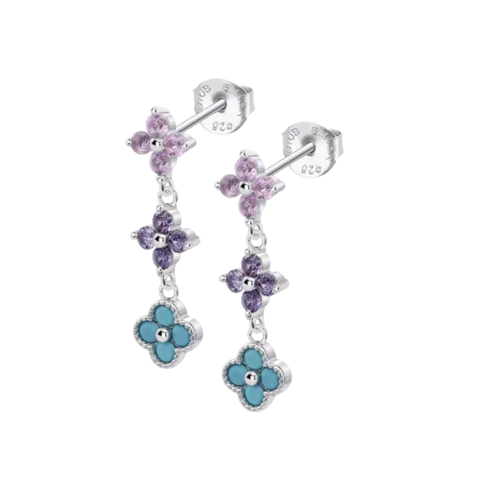 Pendientes Lotus Silver LP3889-4/2 Mujer - Pendientes Largos de Plata 925 con Flores Multicolor