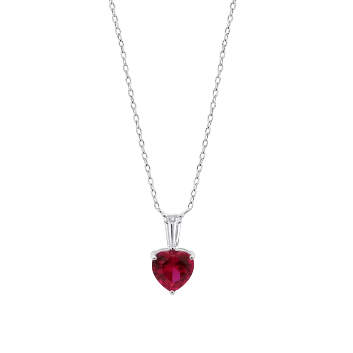 Collar Lotus Silver LP3893-1/1 de Plata con Colgante de Corazón Rojo y Circonita Baguette