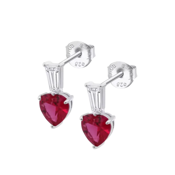 Pendientes Lotus Silver LP3893-4/1 de Plata con Corazón Rojo y Circonita Baguette