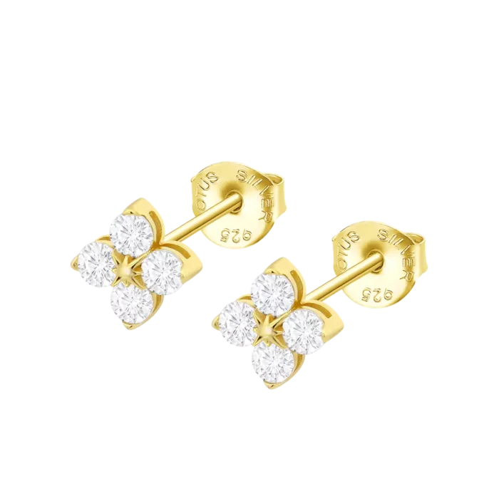 Pendientes de Botón Lotus Silver LP3926-4/2 en Plata 925 Dorada con Flores de Circonita