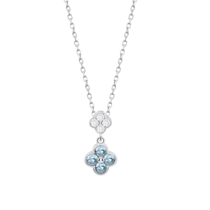 Collar Lotus Silver LP3932-1/1 para Mujer - Plata de Ley 925 con Doble Flor y Circonitas Azul Aqua
