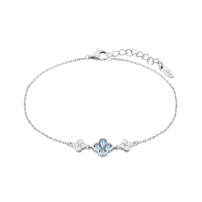 Pulsera Lotus Silver LP3932-2/1 para Mujer - Plata de Ley 925 con Triple Flor y Circonitas Azul Aqua