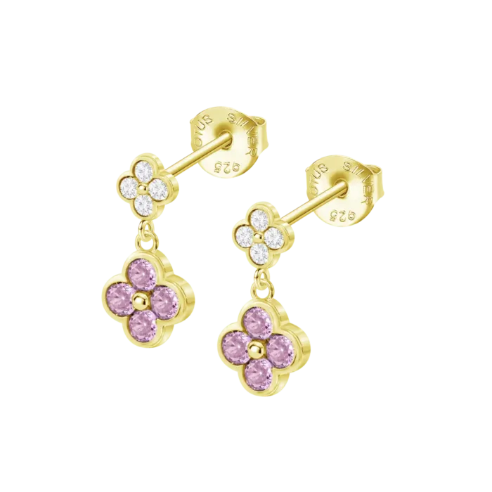 Pendientes Lotus Silver LP3932-4/2 para Mujer - Pendientes de Botón Articulados en Plata 925 Dorada y Circonitas Rosas