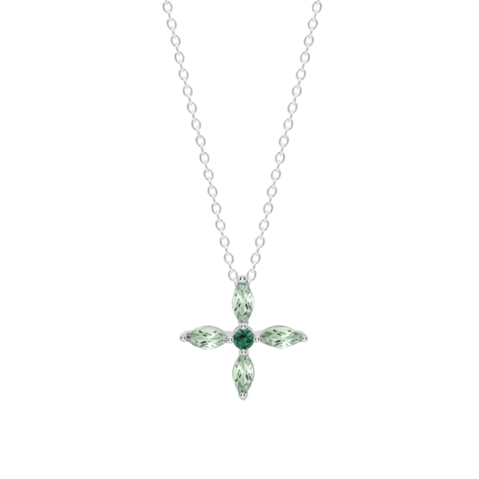Collar de Cruz Lotus Silver LP3933-1/3 en Plata 925 y Circonitas Verdes