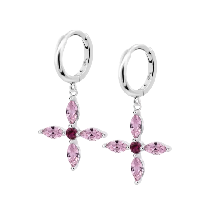 Pendientes de Aro con Cruz Lotus Silver LP3933-4/2 en Plata 925 y Circonitas Rosas