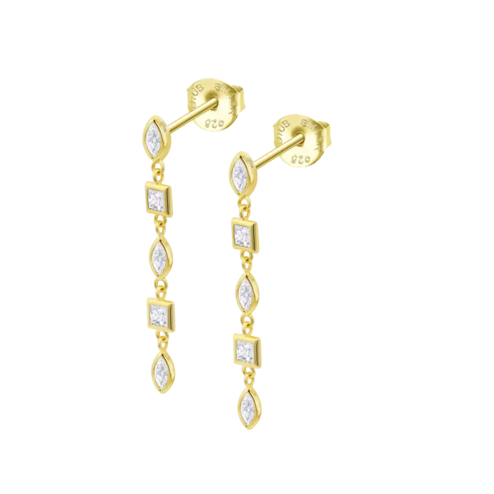 Pendientes Largos Lotus Silver LP3934-4/2 de Plata Dorada con Circonitas Geométricas