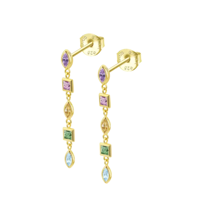 Pendientes Largos Lotus Silver LP3934-4/4 de Plata Dorada con Circonitas Multicolor