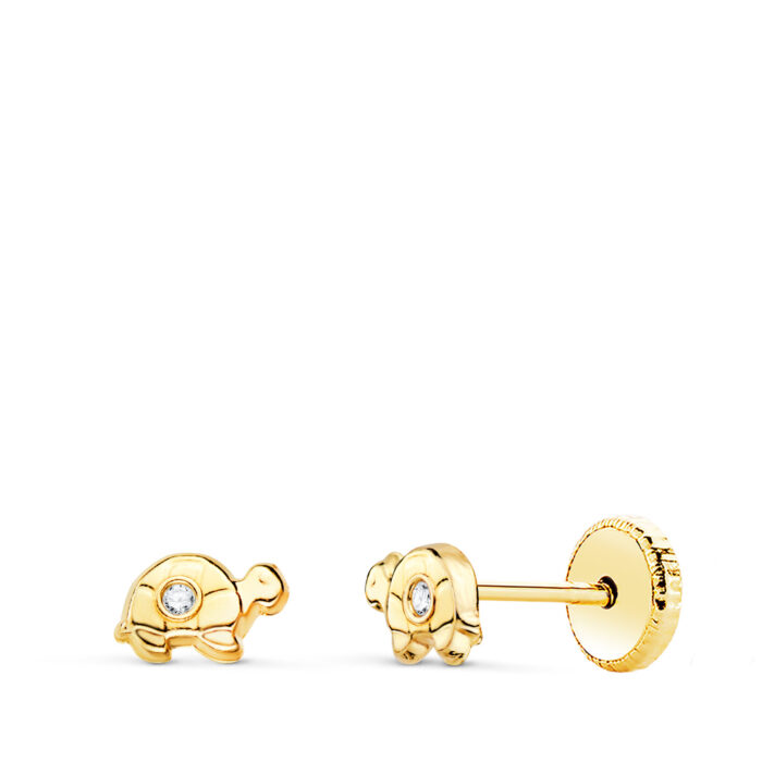 18K PENDIENTES ORO AMARILLO TORTUGA CON CIRCONITA 6 X 3,5 MM. CIERRE TUERCA