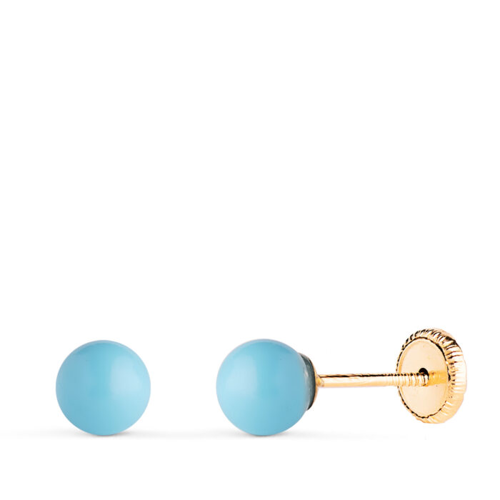 18K PENDIENTES ORO AMARILLO TURQUESA CON CASQUILLA. MEDIDA: 5 MM. CIERRE TUERCA