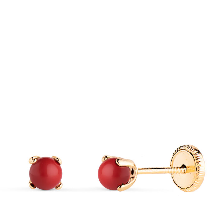 18K PENDIENTES ORO AMARILLO CORAL CON 4 GARRAS. MEDIDA: 3 MM. CIERRE TUERCA
