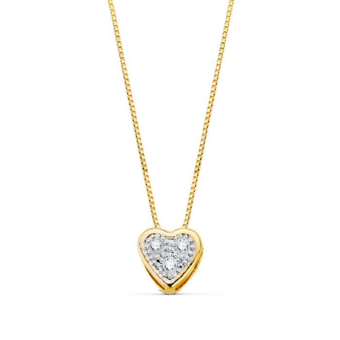 18K COLLAR ORO BICOLOR CORAZON CON CIRCONITAS 5MM CADENA 42 CM