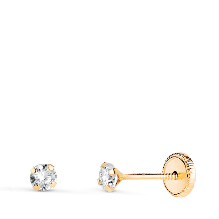 18K PENDIENTES ORO AMARILLO 4 GARRAS CON CIRCONITA. ANCHO: 3 MM CIERRE TUERCA