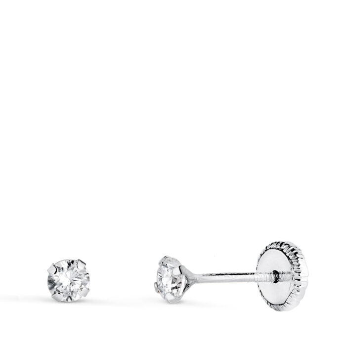 18K PENDIENTES ORO BLANCO 4 GARRAS CON CIRCONITA. ANCHO: 3 MM CIERRE TUERCA