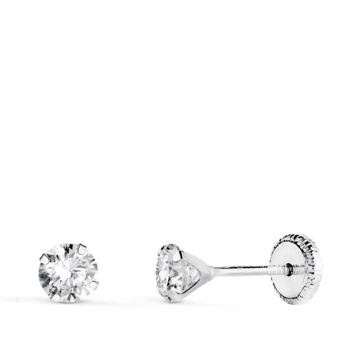 18K PENDIENTES ORO BLANCO 4 GARRAS CON CIRCONITA. ANCHO: 4 MM CIERRE TUERCA