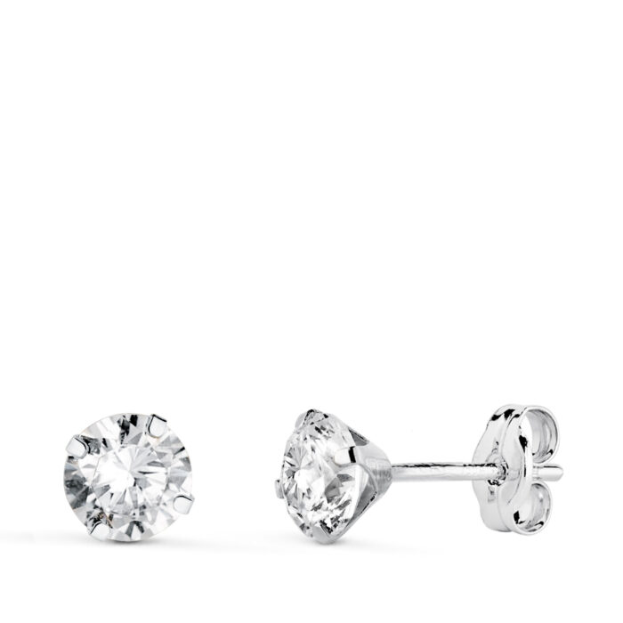 18K PENDIENTES ORO BLANCO 4 GARRAS CON CIRCONITA. ANCHO: 5 MM CIERRE PRESION