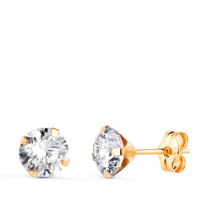 18K PENDIENTES ORO AMARILLO 4 GARRAS CON CIRCONITA. ANCHO: 6 MM CIERRE PRESION
