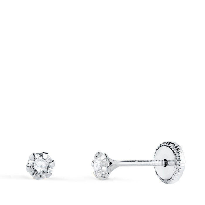 18K PENDIENTES ORO BLANCO 6 GARRAS CON CIRCONITA. ANCHO: 3 MM CIERRE TUERCA