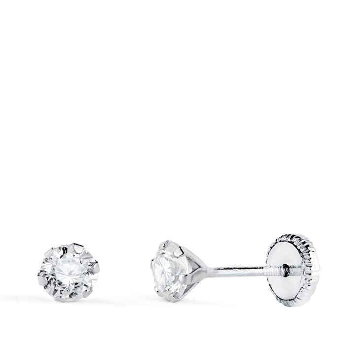 18K PENDIENTES ORO BLANCO 6 GARRAS CON CIRCONITA. ANCHO: 4 MM CIERRE TUERCA