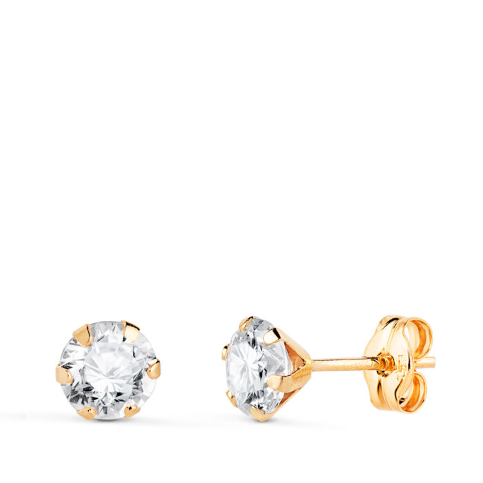 18K PENDIENTES ORO AMARILLO 6 GARRAS CON CIRCONITA. ANCHO: 5 MM CIERRE PRESION