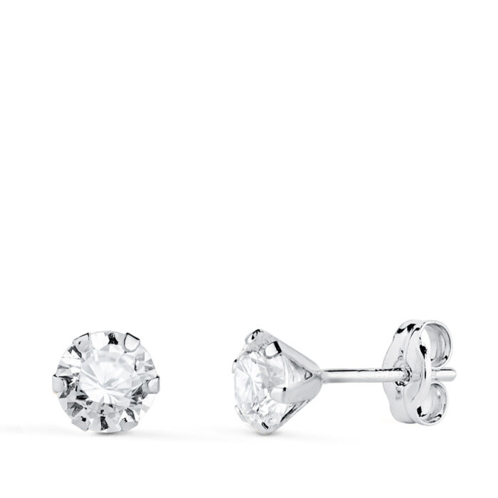 18K PENDIENTES ORO BLANCO 6 GARRAS CON CIRCONITA. ANCHO: 5 MM CIERRE PRESION