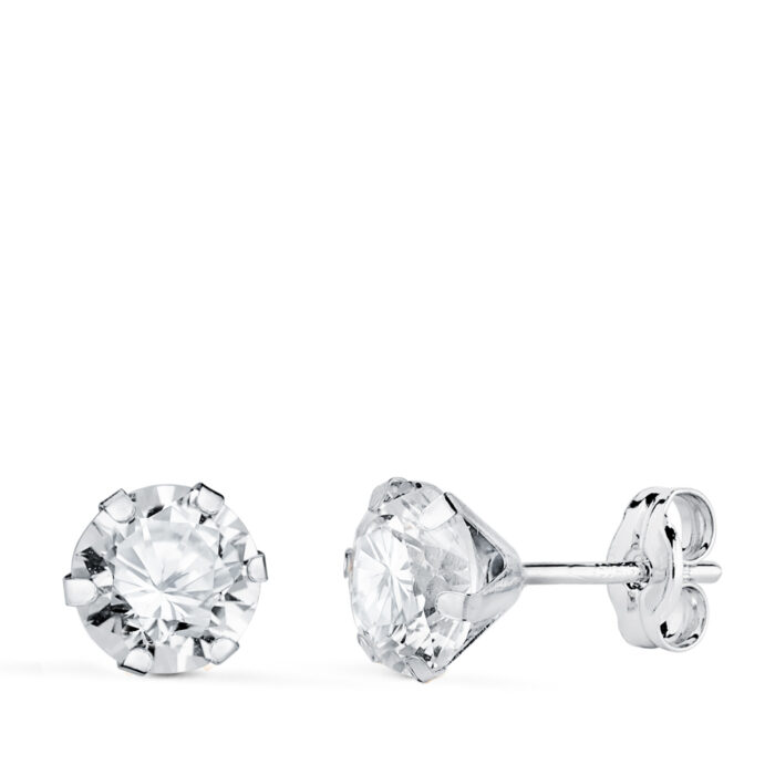 18K PENDIENTES ORO BLANCO 6 GARRAS CON CIRCONITA. ANCHO: 6 MM CIERRE PRESION