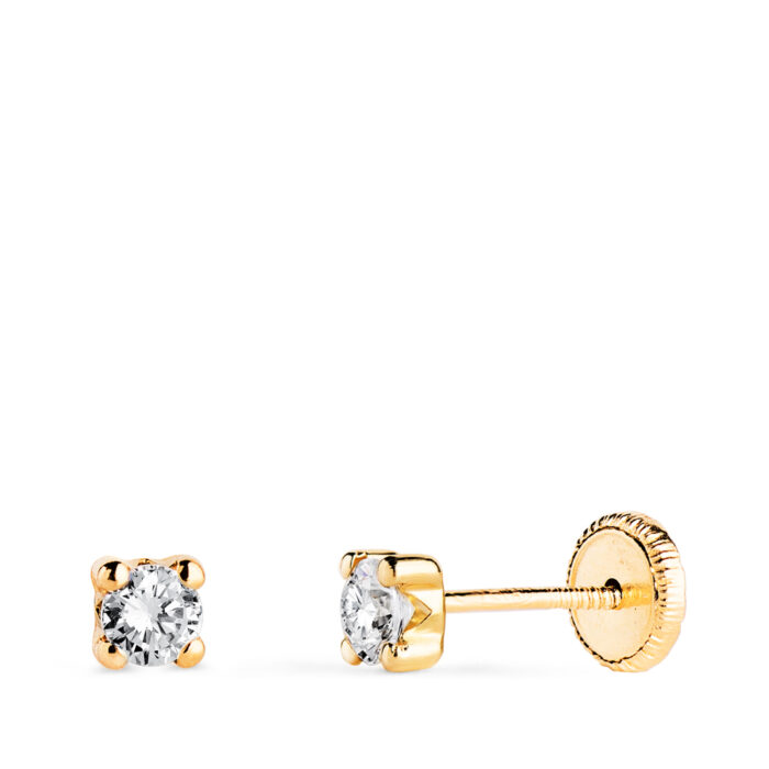 18K PENDIENTES ORO AMARILLO CIRCONITA 3MM CON 4 GARRAS. ANCHO: 3,5 MM. CIERRE TUERCA