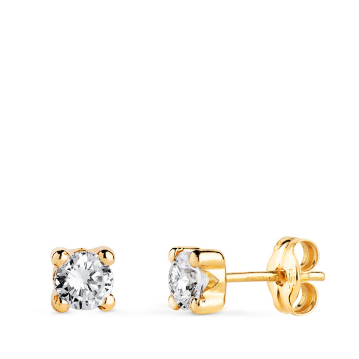 18K PENDIENTES ORO AMARILLO CIRCONITA 4MM CON 4 GARRAS. ANCHO: 4,5 MM. CIERRE PRESION