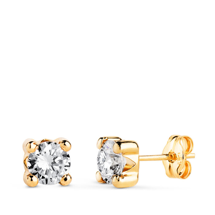 18K PENDIENTES ORO AMARILLO CIRCONITA 5MM CON 4 GARRAS. ANCHO: 5,5 MM. CIERRE PRESION