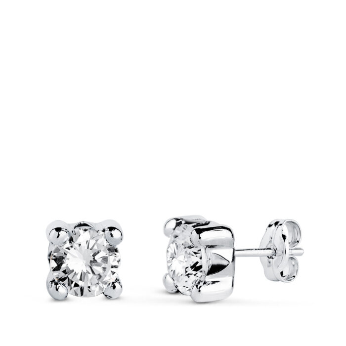 18K PENDIENTES ORO BLANCO CIRCONITA 5MM CON 4 GARRAS. ANCHO: 5,5 MM. CIERRE PRESION