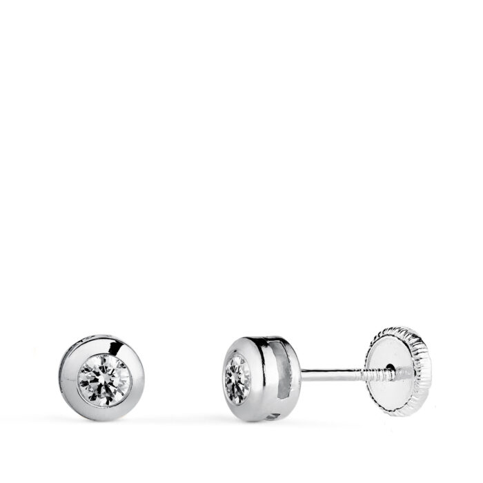 18K PENDIENTES ORO AMARILLO  CHATON GALERIA CON CIRCONITA. MEDIDA: 5 MM. CIERRE TUERCA