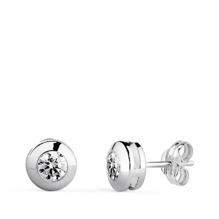 18K PENDIENTES ORO BLANCO CHATON GALERIA CON CIRCONITA. MEDIDA: 6,5 MM. CIERRE PRESION