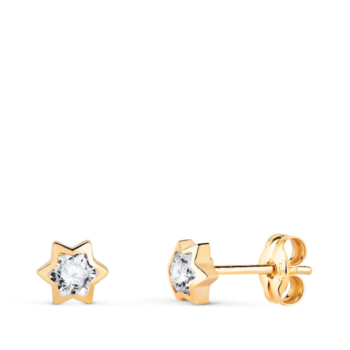 18K PENDIENTES ORO AMARILLO ESTRELLA CON CIRCONITA. MEDIDA: 4,5 X 4 MM. CIERRE PRESION