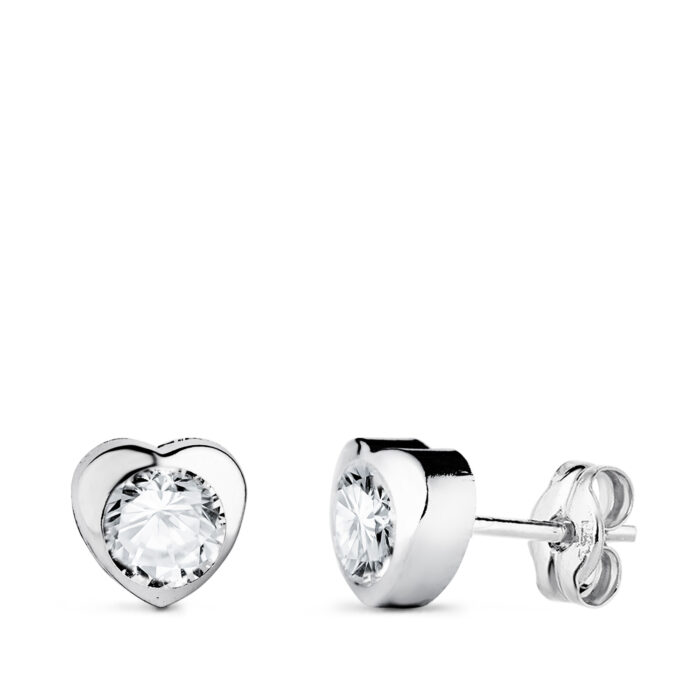 18K PENDIENTES ORO BLANCO CORAZON CON CIRCONITA. MEDIDA: 6 X 6 MM CIERRE PRESION