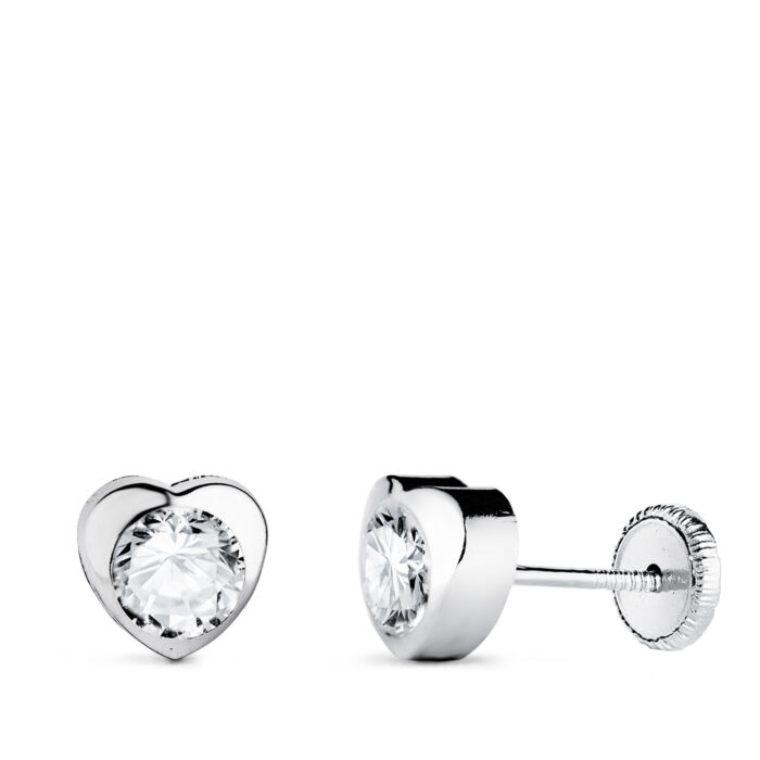 18K PENDIENTES ORO BLANCO CORAZON CON CIRCONITA. MEDIDA: 6 X 6 MM CIERRE TUERCA