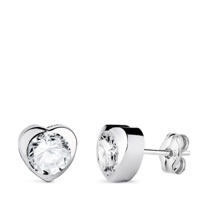 18K PENDIENTES ORO BLANCO CORAZON CON CIRCONITA. MEDIDA: 7,5 X 7,5 MM CIERRE PRESION