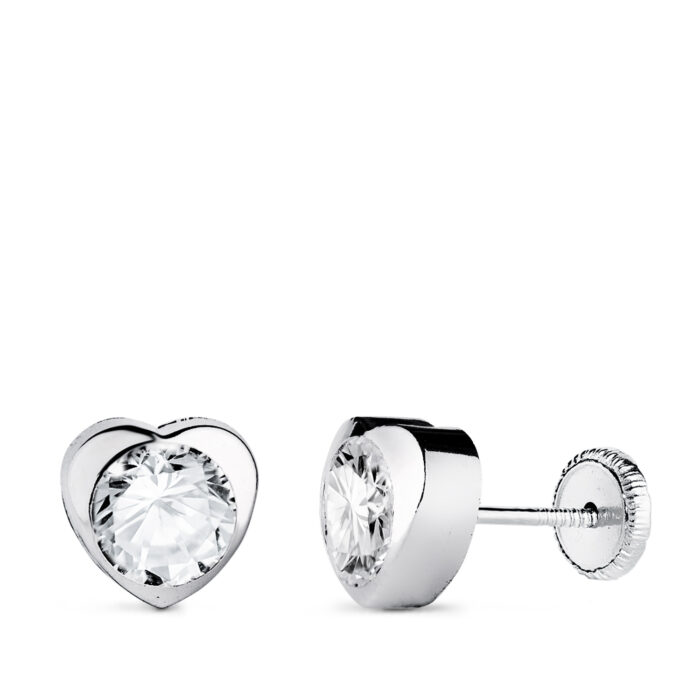 18K PENDIENTES ORO BLANCO CORAZON CON CIRCONITA. MEDIDA: 7,5 X 7,5 MM CIERRE TUERCA
