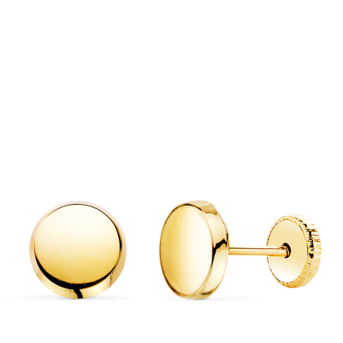 18K PENDIENTES ORO AMARILLO REDONDOS BRILLO 6,5 MM. CIERRE TUERCA