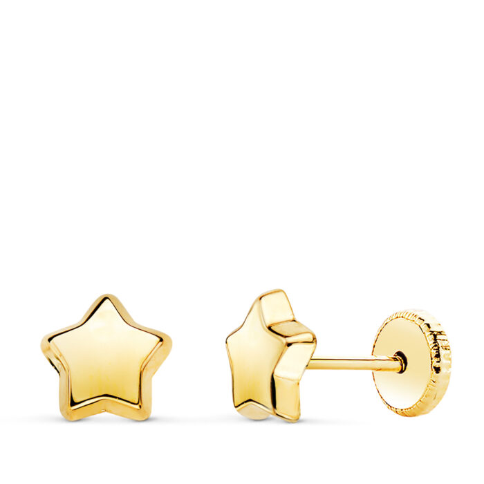 18K PENDIENTES ORO AMARILLO ESTRELLA LISA 6,5 X 6,5  MM. CIERRE TUERCA