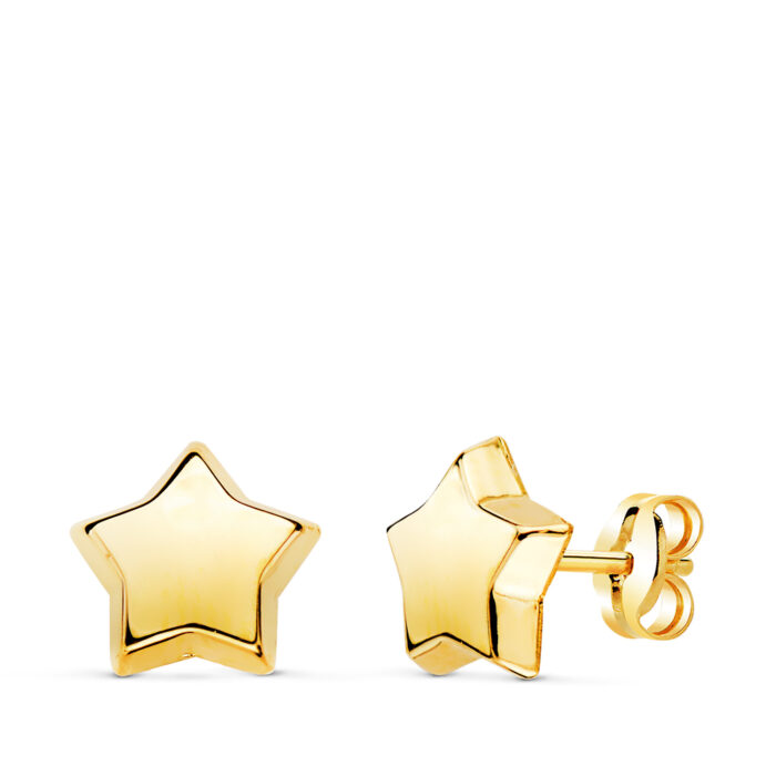 18K PENDIENTES ORO AMARILLO ESTRELLA LISA 8X8 MM. CIERRE PRESION