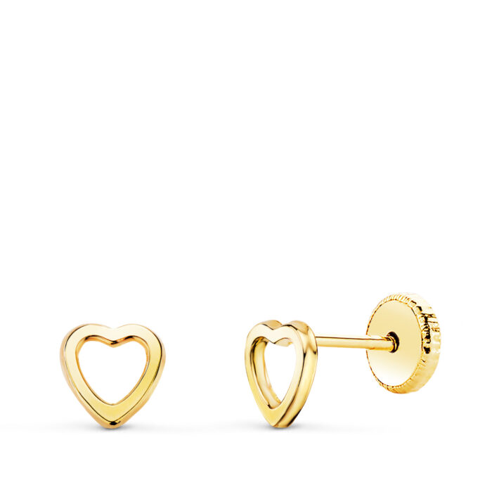 18K PENDIENTES ORO AMARILLO CORAZON CALADO 5X5 MM. CIERRE TUERCA