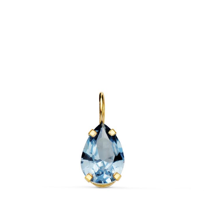 18K COLGANTE ORO AMARILLO LAGRIMA CON GARRAS Y PIEDRA COLOR AGUAMARINA 6,5 X 5 MM.