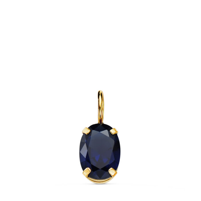 18K COLGANTE ORO AMARILLO OVAL PIEDRA COLOR AZUL 7 X 5 MM.
