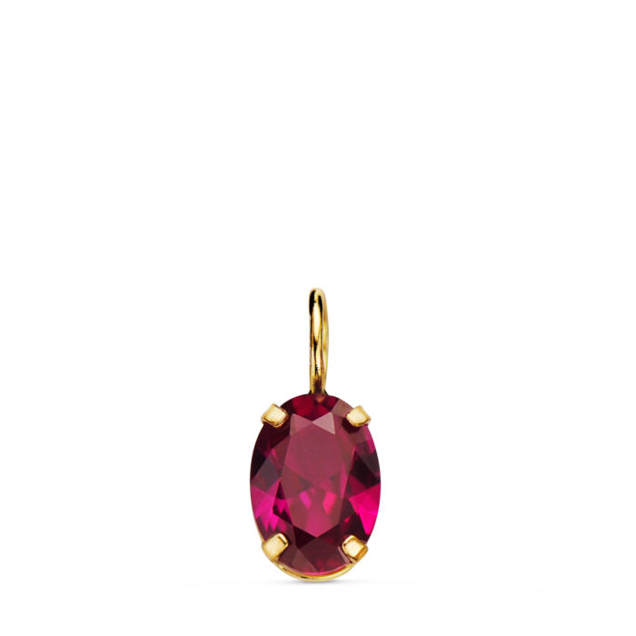18K COLGANTE ORO AMARILLO OVAL PIEDRA COLOR ROJO 7 X 5 MM.
