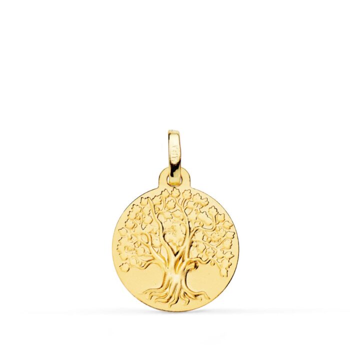 18K MEDALLA ORO AMARILLO ARBOL DE LA VIDA MATIZADA 16 MM