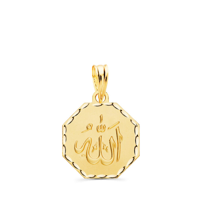 18K MEDALLA ORO AMARILLO ALA ES GRANDE OCTOGONO TALLADA Y MATIZADA 15X15 MM